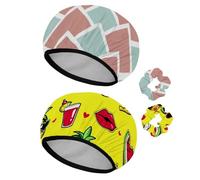 Eslifey Cuffia da doccia riutilizzabile con elastici per capelli da donna, impermeabile, elastica, per capelli lunghi, triangoli colorati, motivo a rombi blu, rosa, 2 pezzi