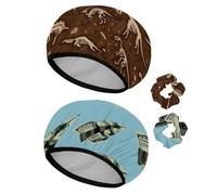 Eslifey Cuffia da doccia riutilizzabile con elastici per capelli da donna, impermeabile, elastica, per capelli lunghi, sagome di scheletri dinosauri fossili modello