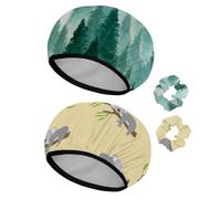 Eslifey Cuffia da doccia riutilizzabile con elastici per capelli da donna, impermeabile, elastica, per capelli lunghi, bosco nebbioso, Wnter Hill, paesaggio naturale selvaggio, 2 pezzi