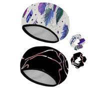 Eslifey Cuffia da doccia riutilizzabile con elastici per capelli da donna, impermeabile, elastica, per capelli lunghi, piume colorate per acchiappasogni