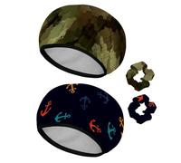 Eslifey Cuffia da doccia riutilizzabile con elastici per capelli, da donna, impermeabile, elastica, per capelli lunghi, mosaico verde mimetico, 2 pezzi