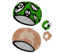 Eslifey Cuffia da doccia riutilizzabile con elastici per capelli da donna, impermeabili, elastici, per capelli lunghi, motivo divertente con mostro Eomji colorato, 2 pezzi