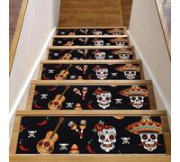 Eslifey Day of the Dead - Set di 15 gradini per scale in legno, 76,2 x 20,3 cm, antiscivolo, per interni, per cani, bambini, anziani, con adesivo riutilizzabile
