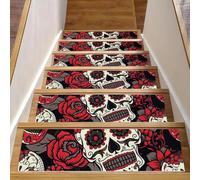 Eslifey Day of the Dead - Set di 15 gradini per scale in legno, 76,2 x 20,3 cm, antiscivolo, per interni, per cani, bambini, anziani, con adesivo riutilizzabile