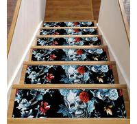 Eslifey Day of the Dead - Set di 15 gradini per scale in legno, 76,2 x 20,3 cm, antiscivolo, per interni, per cani, bambini, anziani, con adesivo riutilizzabile