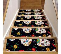 Eslifey Day of the Dead - Set di 15 gradini per scale in legno con teschio messicano, antiscivolo, per interni, 76,2 x 20,3 cm, per cani, bambini, anziani, con adesivo riutilizzabile