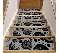 Eslifey Day of the Dead Skulls Bird Rose Diamond Pattern - Gradini in legno per scale, 76,2 x 20,3 cm, antiscivolo, per interni, per cani, bambini, anziani, con adesivo riutilizzabile, confezione da