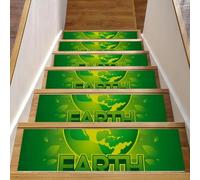 Eslifey Eart Day Go Green - Confezione da 15 tappetini antiscivolo per scale, per interni, per gradini in legno, bordi per scale, per bambini, anziani e animali domestici, con adesivo riutilizzabile