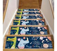 Eslifey Funny Animals Happy Birthday Hippo Floreal, gradini per scale in legno, confezione da 15, 76,2 x 20,3 cm, antiscivolo, per interni, per cani, bambini, anziani, con adesivo riutilizzabile