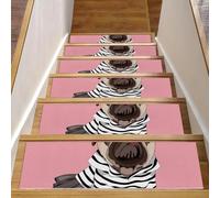 Eslifey Funny Cartoon Dog Pug Crown My Little Princess Scaletta per gradini in legno, confezione da 15 pezzi, 76,2 x 20,3 cm, antiscivolo, per interni, per scale, per cani, bambini, anziani, con