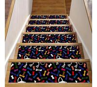 Eslifey Funny Cats Skull Colorate Bones Scaletta per gradini in legno, confezione da 15, 76,2 x 20,3 cm, antiscivolo, per interni, per cani, bambini, anziani, con adesivo riutilizzabile