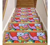 Eslifey Funny Doodle Monsters - Gradini per scale in legno, 76,2 x 20,3 cm, antiscivolo, per interni, per cani, bambini, anziani, con adesivo riutilizzabile, confezione da 15