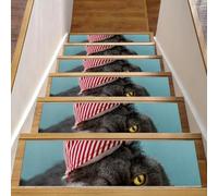 Eslifey Gatto che indossa un fiocco rosso per festeggiare le scale di Natale, per gradini in legno, confezione da 15, 76,2 x 20,3 cm, antiscivolo, per interni, per cani, bambini, anziani, con adesivo