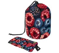 Eslifey Grande borsa di trucco del cordone del barilotto, borsa cosmetica di viaggio del modello del lampone del mirtillo dei frutti, Multicolore, 9.9x6.9in/25.2x17.6cm