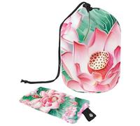 Eslifey Grande borsa di trucco del cordone del barilotto, borsa cosmetica di viaggio del modello del loto dell'acqua rosa portatile compone, Multicolore, 9.9x6.9in/25.2x17.6cm