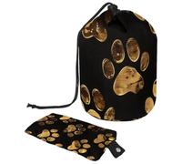 Eslifey Grande borsa di trucco del cordone del barilotto, borsa cosmetica di viaggio del modello dell'impronta della zampa di cane dorata portatile compone, Multicolore, 9.9x6.9in/25.2x17.6cm