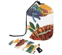 Eslifey Grande borsa di trucco del cordone del barilotto, borsa cosmetica di viaggio del modello variopinto dell'iguana del rettile portatile compone la, Multicolore 1., 9.9x6.9in/25.2x17.6cm