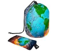 Eslifey Grande borsa di trucco del cordone del barilotto, borsa cosmetica di viaggio dell'acqua e del fuoco del globo portatile compone, Multicolore, 9.9x6.9in/25.2x17.6cm