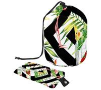 Eslifey Grande borsa di trucco del cordone del barilotto, borsa cosmetica portatile di viaggio del fiore della gru bianca che sboccia la borsa dell'organizzatore, Multicolore 9, 9.9x6.9in/25.2x17.6cm