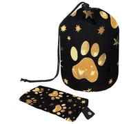 Eslifey Grande borsa di trucco del cordone del barilotto, borsa cosmetica portatile di viaggio del modello dell'impronta della zampa del cane dell'oro, Multicolore, 9.9x6.9in/25.2x17.6cm