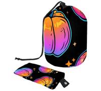 Eslifey Grande borsa di trucco del cordone del barilotto, borsa cosmetica portatile di viaggio del modello del viso della zucca di Halloween che compone, Multicolore 4., 9.9x6.9in/25.2x17.6cm