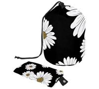 Eslifey Grande borsa di trucco del cordone del barilotto, borsa cosmetica portatile di viaggio del modello floreale della margherita compone, Multicolore 1., 9.9x6.9in/25.2x17.6cm