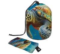 Eslifey Grande borsa di trucco del cordone del barilotto, borsa cosmetica portatile di viaggio dell'acqua di mare della tartaruga di mare che compone, Multicolore, 9.9x6.9in/25.2x17.6cm