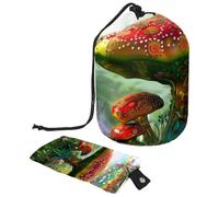 Eslifey Grande borsa per il trucco con coulisse, borsa per cosmetici da viaggio con pittura a forma di fungo arcobaleno della foresta, Multicolore, 9.9x6.9in/25.2x17.6cm