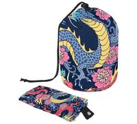Eslifey Grande borsa per il trucco con coulisse, draghi che combattono nei fiori borsa cosmetica da viaggio borsa portatile per trucco borsa organizer, Multicolore, 9.9x6.9in/25.2x17.6cm