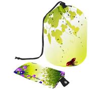 Eslifey Grande borsa per il trucco con coulisse, motivo coccinelle con scritta "Morning Glory", borsa per cosmetici da viaggio portatile, Multicolore, 9.9x6.9in/25.2x17.6cm