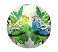 Eslifey Grande tappeto rotondo e soffice, 100 cm, di lusso, morbido, antiscivolo, peloso, tappeto verde e blu, pappagallino con foglie, tappeto in finta pelliccia per pavimento della cameretta dei