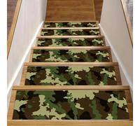 Eslifey Green Army - Set di 15 gradini per scale in legno, motivo mimetico, 76,2 x 20,3 cm, antiscivolo, per interni, per cani, bambini, anziani, con adesivo riutilizzabile