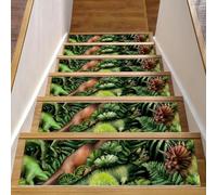 Eslifey Green Jungle - Set di 15 gradini per scale in legno, 76,2 x 20,3 cm, antiscivolo, per interni, per cani, bambini, anziani, con adesivo riutilizzabile