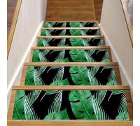 Eslifey Green Leaf - Set di 15 gradini per scale in legno, 76,2 x 20,3 cm, antiscivolo, per interni, per cani, bambini, anziani, con adesivo riutilizzabile