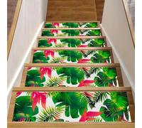 Eslifey Green Leaf - Set di 15 gradini per scale in legno, 76,2 x 20,3 cm, antiscivolo, per interni, per cani, bambini, anziani, con adesivo riutilizzabile