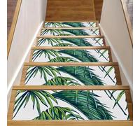 Eslifey Green Leaves - Set di 15 gradini per scale in legno, 76,2 x 20,3 cm, antiscivolo, per interni, per cani, bambini, anziani, con adesivo riutilizzabile