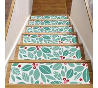 Eslifey Green Leaves - Set di 15 gradini per scale in legno, 76,2 x 20,3 cm, antiscivolo, per interni, per cani, bambini, anziani, con adesivo riutilizzabile