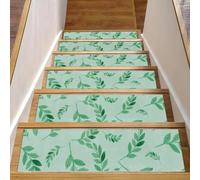 Eslifey Green Leaves Simpatici gradini per gradini in legno, confezione da 15, 76,2 x 20,3 cm, antiscivolo, per interni, per cani, bambini, anziani, con adesivo riutilizzabile