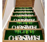 Eslifey Green Merry Christmas - Set di 15 gradini per scale in legno, antiscivolo, 76,2 x 20,3 cm, per interni, per cani, bambini, anziani, con adesivo riutilizzabile