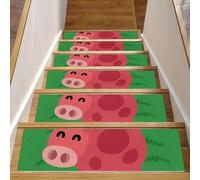 Eslifey Green Pig - Set di 15 gradini per scale in legno, antiscivolo, per interni, 76,2 x 20,3 cm, per cani, bambini, anziani, con adesivo riutilizzabile