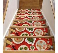 Eslifey Happy Family, gradini per scale in legno per cena di Natale, confezione da 15, 76,2 x 20,3 cm, antiscivolo, per interni, per cani, bambini, anziani, con adesivo riutilizzabile