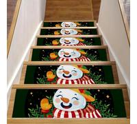 Eslifey Happy Snowman Hat Merry Christmas Green Star Scalette per gradini in legno, confezione da 15 pezzi, 76,2 x 20,3 cm, antiscivolo, per interni, per scale, per cani, bambini, anziani, con adesivo