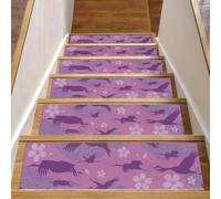 Eslifey Lanruo Flying Lanruo - Tappetini antiscivolo per scale in legno, motivo nuvole e fiori di ciliegio, per interni, per cani, bambini, anziani, con adesivo riutilizzabile, confezione da 15 pezzi