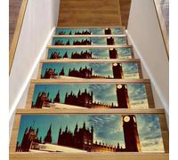 Eslifey London the Big Ben Clock Night Scenery Scale Gradini per gradini in legno, confezione da 15, 76,2 x 20,3 cm, antiscivolo, per interni, per cani, bambini, anziani con adesivo riutilizzabile