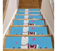 Eslifey Lovely Alpaca Lama, gradini per scale in legno, confezione da 15, 76,2 x 20,3 cm, antiscivolo, per interni, per cani, bambini, anziani, con adesivo riutilizzabile