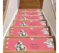 Eslifey Lovely Cats Scalette per gradini in legno, confezione da 15, 76,2 x 20,3 cm, antiscivolo, per interni, per cani, bambini, anziani, con adesivo riutilizzabile