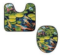 Eslifey Magic Koi Fish - Set di 2 copriwater e tappetino per WC a forma di U, lavabili in lavatrice, antiscivolo, assorbenti