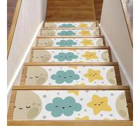 Eslifey Moon, gradini per scale in legno con nuvole e stelle, 76,2 x 20,3 cm, antiscivolo, per interni, per cani, bambini, anziani, con adesivo riutilizzabile, confezione da 15
