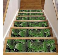 Eslifey Nature Green Palm Tree Leaf Pattern - Gradini per scale in legno, 76,2 x 20,3 cm, antiscivolo, per interni, per cani, bambini, anziani, con adesivo riutilizzabile, confezione da 15