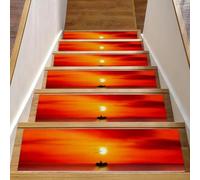 Eslifey Ocean Sunset con gradini in legno per scale a barca, confezione da 15, 76,2 x 20,3 cm, antiscivolo, per interni, per cani, bambini, anziani, con adesivo riutilizzabile